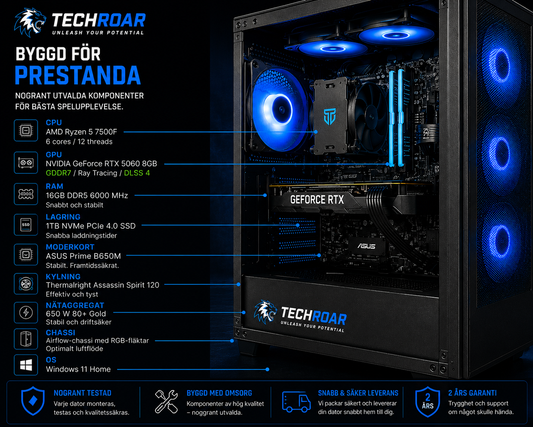 TechRoar Starter – Gaming PC med RTX 5060 8GB & Ryzen 5 7500F