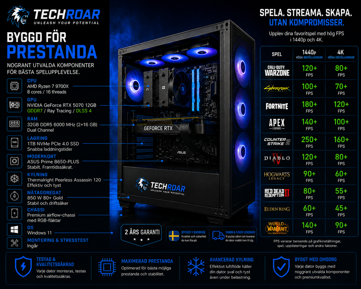 TechRoar Pro – Gaming-PC | RTX 5070 12GB, Ryzen 7 9700X, 32GB DDR5