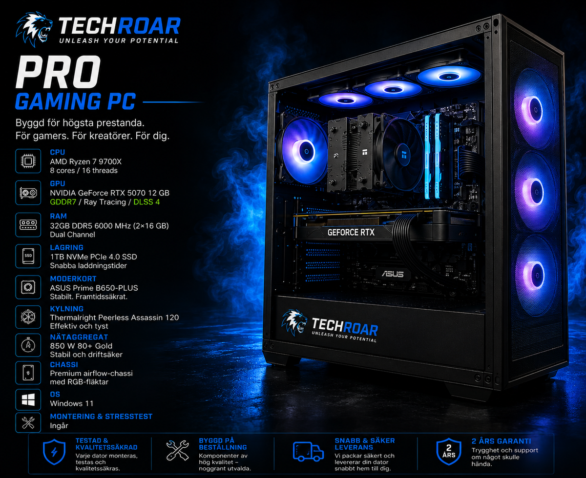 TechRoar Pro – Gaming-PC | RTX 5070 12GB, Ryzen 7 9700X, 32GB DDR5