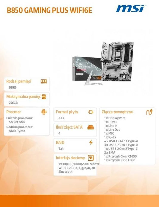 MSI B850 GAMING PLUS WIFI6E – AM5 Moderkort