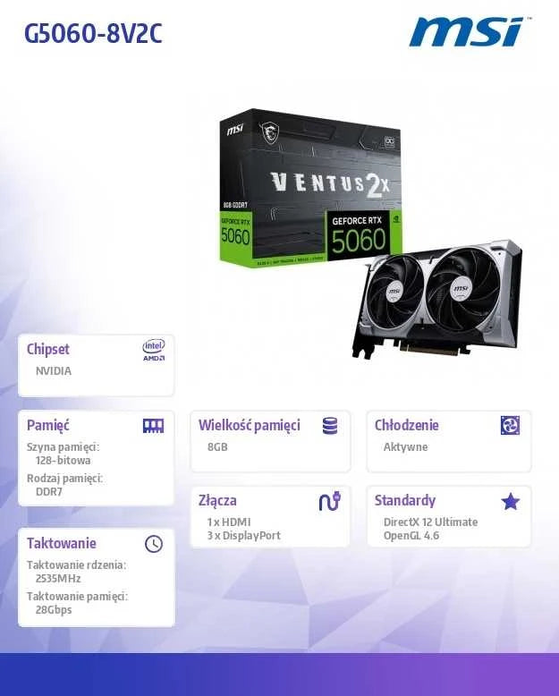 MSI GeForce RTX 5060 8GB VENTUS 2X OC – Grafikkort
