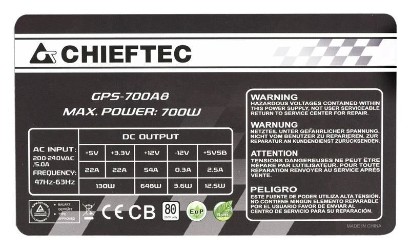 Chieftec GPS-700A8 – 700W Nätaggregat